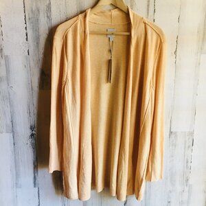 NWT Nic+Zoe Cardigan Open Front L  Yellow Pockets Hip Length Cotton Blend